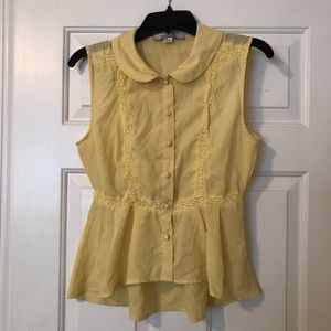 Yellow Button Down Sleeveless Blouse